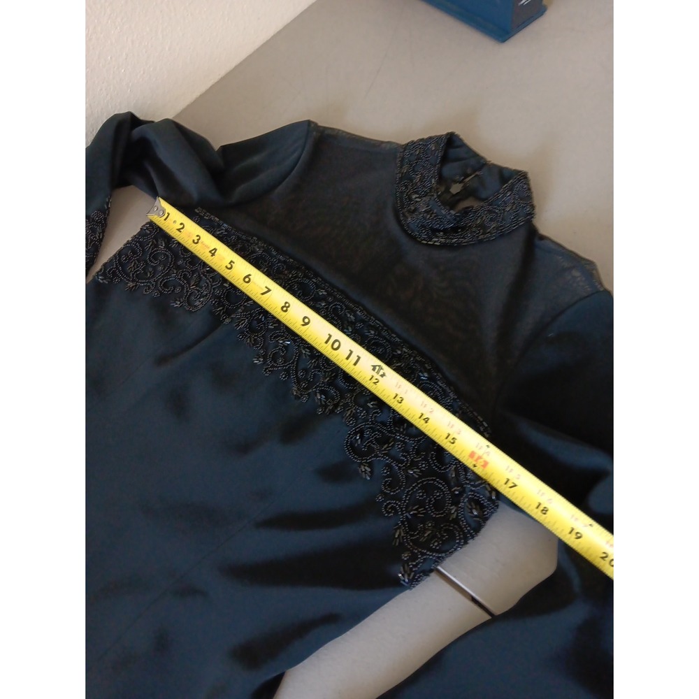 Olga Cassini Jewel‎ Beaded High Neck Dress Black Size Cocktail Party Sheer Midi - Picture 8 of 11